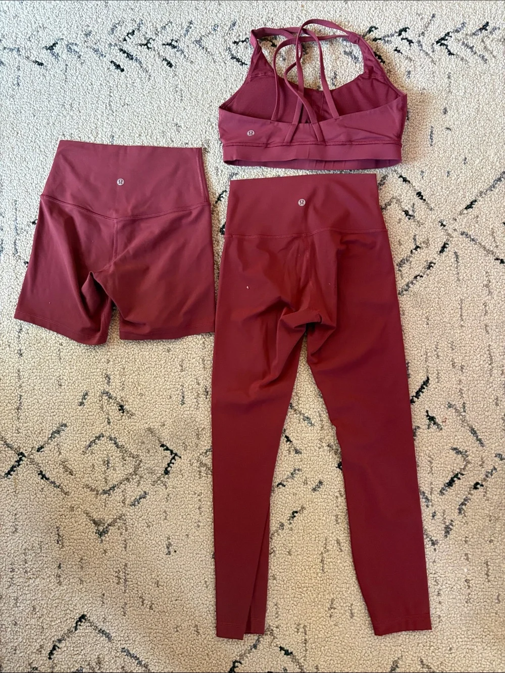 Lululemon set  Burgundy / dusk Sports Bra with Matching Leggings & Shorts